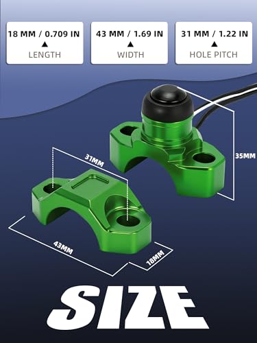 JFG RACING CNC Dirt Bike Engine Stop Start Kill Switch Button CNC with Mounting Backplate Universal for KX KLX KLR 110 140 250 450 650 - Green - color: Green, size: Medium