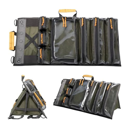 Heavy Duty Roll Up Tool Bag Organizer w/Kickstand for Upright Visibility & Easy Access, 7 Pockets w/Zippers, Multiple Carrying & Hanging Handles, Magnetic & Elastic Organizers, Adjustable Strap - style: Olive - Pro Roll Up w/ Kickstand