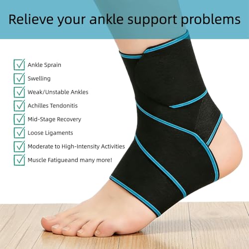2-Pack Ankle Brace Wrap for Women Men Breathable Moisture-Wicking Fabric, Open Heel Design, One Size Fits All,Sprained Ankle Recovery, Plantar Fasciitis Relief,Sports & Daily Use