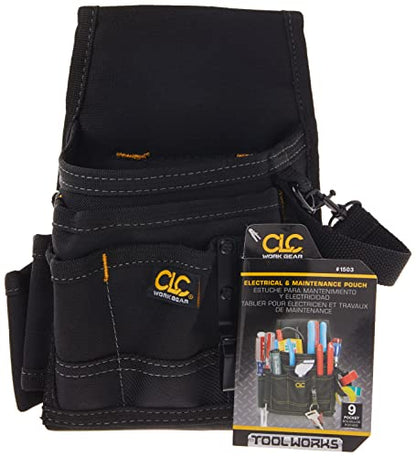 Custom Leathercraft CLC 1503 Small Electrical Maintenance Pouch, Black, 9 Pocket - size: 9 POCKET (Pack of 12)