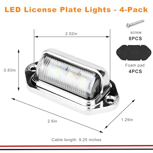 4 PCS LED License Plate Light, 12V-30V DC 6-SMD Super Bright Car License Plate Lamp, Waterproof Step Courtesy Dome Cargo Replacement Light for Car Truck SUV Van RV Trailer (Silver) - color: Silver, 4 PCS