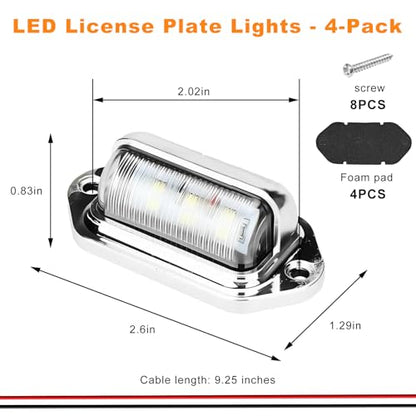 4 PCS LED License Plate Light, 12V-30V DC 6-SMD Super Bright Car License Plate Lamp, Waterproof Step Courtesy Dome Cargo Replacement Light for Car Truck SUV Van RV Trailer (Silver) - color: Silver, 4 PCS