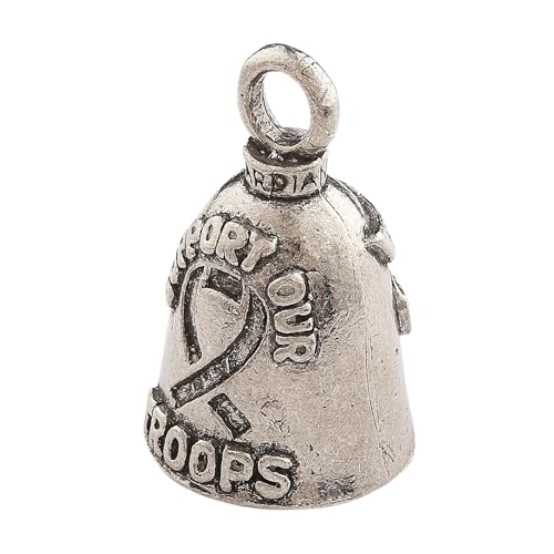Guardian Bell Support Our Troops Good Luck Bell w/Keyring & Black Velvet Gift Bag | Motorcycle Bell | Lead-Free Pewter | Made in USA - color: Support Our Troops