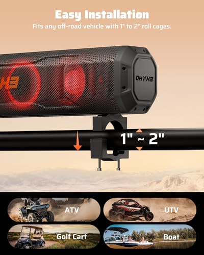 Ehaho 26 Inch 6 Speaker UTV Sound Bar, Bluetooth Golf Cart Speakers [Color Changing RGB & Strobe Light] IP66 Waterproof ATV Speaker System, SXS SoundBar Compatible with Polaris RZR CFmoto Can-Am - size: 26IN