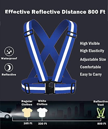 Reflective Strap Safety Vest Gear - 2-10 Pack Adjustable High Visible Reflective Running Gear for Women Men Night - color: Blue x2