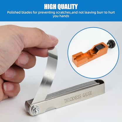 Spark Plug Gap Tool, Spark Plug Gapping Tool with 32 Blade Steel Feeler Gauge, Universal Spark Plug Gap Tool for Most 10mm 12mm 14mm 16mm Spark Plugs (Orange) - color: Orange