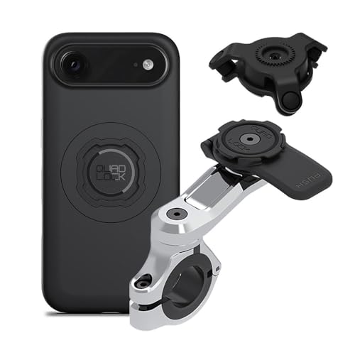 Quad Lock Motorcycle Handlebar Phone Mount PRO Chrome with Vibration Dampener and MAG Phone Case for iPhone 17 Air - size: iPhone 17 Air