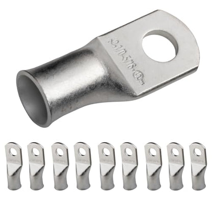 SELTERM 10pcs 1/0 AWG-5/16" Stud Tinned Copper Wire Lugs, Heavy Duty Battery Cable Ends,0 Gauge Ring Terminals, UL Battery Lugs Marine Grade Copper Eyelets Electrical Battery Terminal Connectors - color: Tinned Copper Lugs, size: 1/0 Awg - 5/16" (M8) Ring