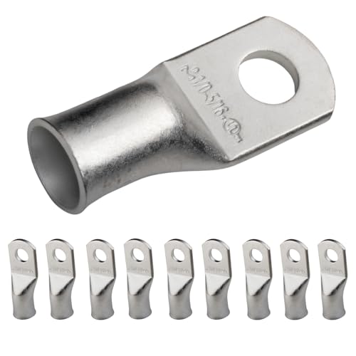 SELTERM 10pcs 1/0 AWG-5/16" Stud Tinned Copper Wire Lugs, Heavy Duty Battery Cable Ends,0 Gauge Ring Terminals, UL Battery Lugs Marine Grade Copper Eyelets Electrical Battery Terminal Connectors - color: Tinned Copper Lugs, size: 1/0 Awg - 5/16" (M8) Ring