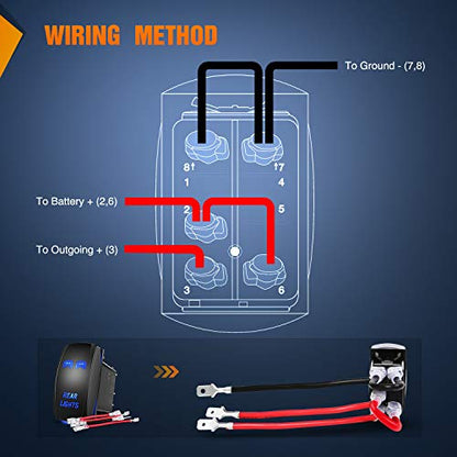 Nilight NI-RS05 LED Light Bar Rocker Switch 5Pin Laser On/Off Rear Lights Rocker Switch 20A/12V 10A/24V Switch Jumper Wires Set,2 years Warranty , Blue - color: Blue, size: REAR LIGHTS