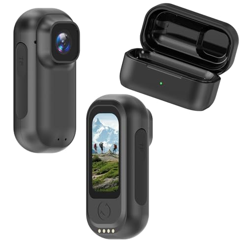 Mini Body Camera A300, 2K Thumb-Sized Wearable Action Cam, 1.47" LCD, 1800mAh Charging Case, Hands-Free Loop Recording for Helmet, Pet Walking, Work & Travel, (No Card, Black) - color: Black, size: No card