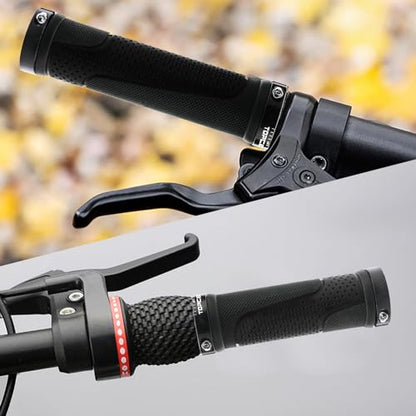 TOPCABIN Bike Handlebar Grips,Short Mini Bicycle Handlebar Grips Two-Color Rubber Bike Grips Fit Many Standard Bikes 2PCS 90MM Length - color: Aluminum Double Lock - Black - 130mm & 90mm