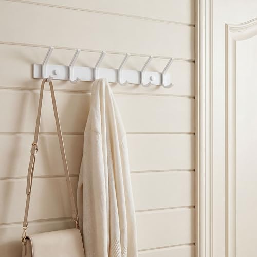 WEBI Coat Rack Wall Mounted,Coat Hooks Wall Mount,Coat Hanger Wall Hook Rack,6 Hooks for Hanging Coats,Hats,Jacket,Clothes,White,2 Packs - size: 6 Hooks(2 Packs)