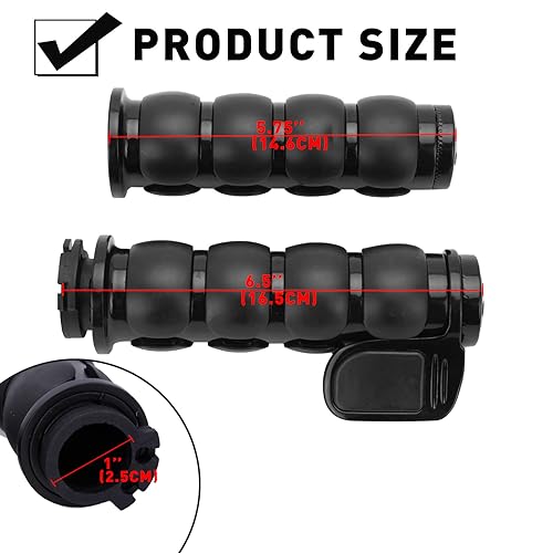 DREAMIZER 25.4MM Motorcycle Handlebar Grips 1 inch Compatible with Honda Shadow Spirit 750 Valkyrie Fury VTX1300 VTX1800 VT400 VT750 VT1100 - Smooth - style: Flat-black With Big Throttle