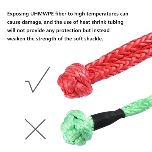 Ucreative 2Pcs Synthetic Soft Shackle 1/2 Inch x 22 Inch (56,000lbs Max Breaking Strength) with Extra Sleeves (Red) - color: Red
