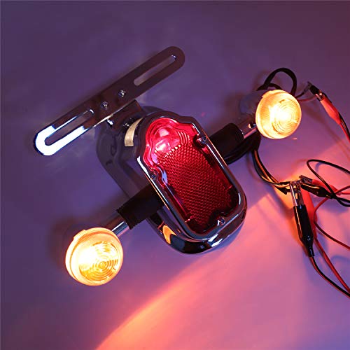 HTTMT- Motorcycle Chrome Amber Metal Tombstone Brake Tail W/Light Signal Compatiable With Big Twin Motorcycle Bike [P/N: XH3118B-A-01-CD+AMBER] - color: Amber