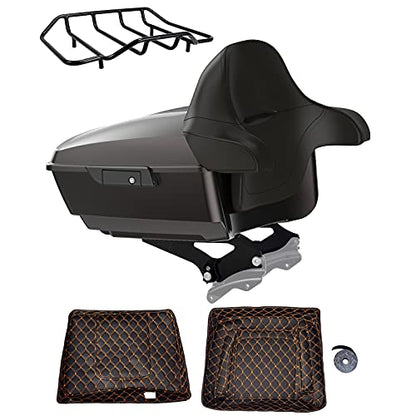 Advanblack Black Jack Metallic King Tour Trunk Pack, Black Mount Bracket, Top Luggage Rack, Orange Trunk Pak Liners Fit for 09-Later Harley Touring, Road Glide, Street Glide Special - color: Black Jack Metallic