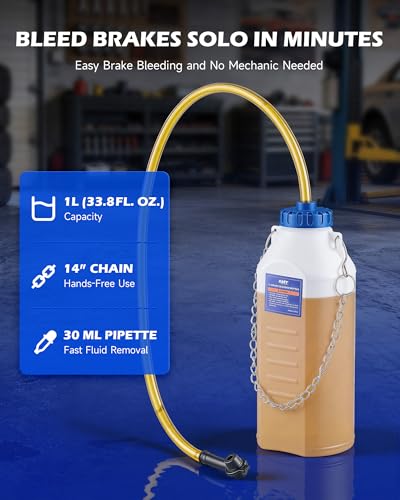 Orion Motor Tech Brake Bleeder Kit, 1L Brake Bleeder Bottle with 30 ml Fluid Extractor, 27 in Hose & Steel Chain, One-Person Brake Bleeding Tool Kit for Cars Motorcycle ATV