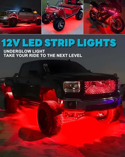 12V Led Light Strip 12.7" Waterproof Red Led Light Strips for Car Golf Cart Motorcycles Truck Boat Led Strip Lights,Pack of 4 - color: Red Led Light Strip