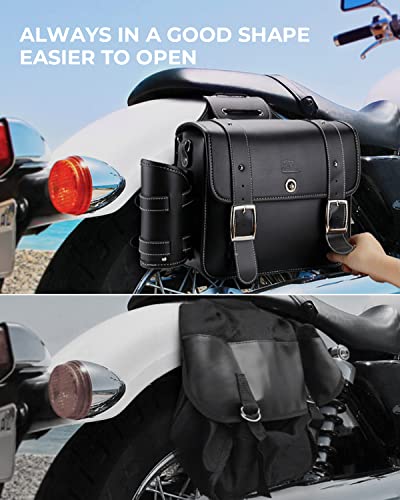 KEMIMOTO PU Leather Motorcycle Saddlebags with Cup Holder Throw Over Saddle bags 20L Side Luggage Bags for Sportster Softail Dyna Rebel Shadow Black