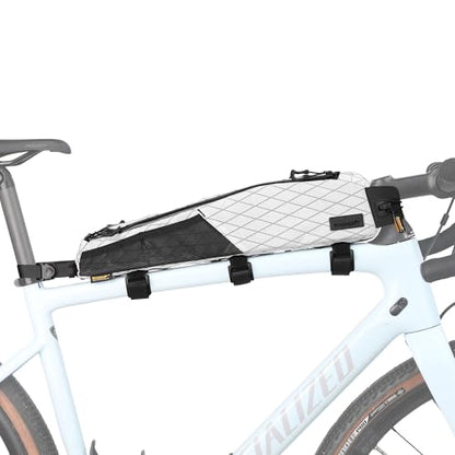 Rhinowalk Bike Frame Bag 2.1L, Waterproof Front Tube Bag with Dual Compartments, YKK Zipper, Phone Storage & Cable Port – Fits Most Bikes – White - color: White, 2.1L