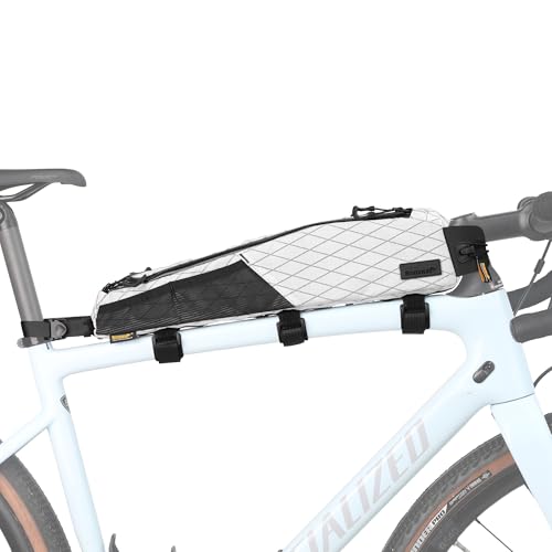 Rhinowalk Bike Frame Bag 2.1L, Waterproof Front Tube Bag with Dual Compartments, YKK Zipper, Phone Storage & Cable Port – Fits Most Bikes – White - color: White, 2.1L