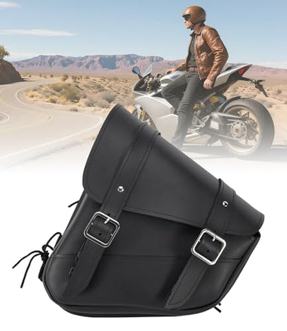 Motorcycle Saddle Bags Leather Motorcycle Solo Swing Arm Bag For Softails Sportsters Choppers Waterproof Side Bags (Black - Left Side, 11.5" x 10.25" x 3.5") - size: Left Side