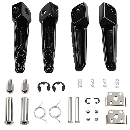 Motorcycle Footpeg Front and Rear Footrest Foot Pegs Fits for Kawasaki ZX6R 2003-2011, Z750 Z1000 2007-2012, ZX14 2006-2013, ZZR1200 2000-2006, ZX-10R 2004-2012, ZX-9R 1998-2003 (black) - color: Black#F+R