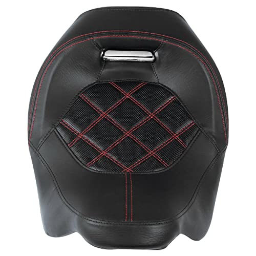TCT-MOTORPARTS Low-Profile Driver Seat Front Solo Seat Fits for Harley Touring 2009-2023 Electra Street Road Glide CVO Road King Red Stitching - color: Driver Seat Red