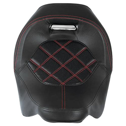 TCT-MOTORPARTS Low-Profile Driver Seat Front Solo Seat Fits for Harley Touring 2009-2023 Electra Street Road Glide CVO Road King Red Stitching - color: Driver Seat Red