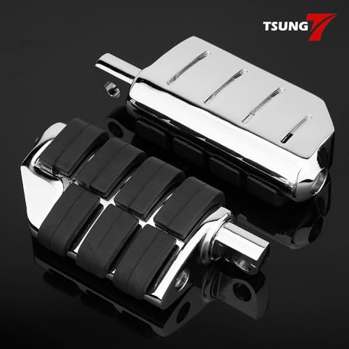 TSUNG Motorcycle Foot Pegs – Male Mount Rider/Passenger Footrests, Wide Higway Foot Rest Pedal Fit for Most V-Twin, Cruiser & Touring Motorcycles (Chrome) - color: Chrome