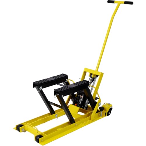 1500 LBS Hydraulic Motorcycle Lift Jack, Yellow Steel ATV Scissor Lift Table with 4 Swivel Wheels, Foot-Operated Hydraulic Hoist Stand with 2 Tie Down Straps for Garage Repair (Yellow) - color: Yellow