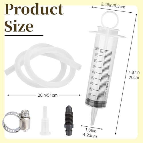 Sixzoo Motorcycle Brake Bleeder Kit, Hydraulic Disc Brake Bleeding Kit with 100ML Syringe 50cm Hose, Reverse Brakes Bleeder, Brakes Fluid Flush Kits for Motorcycle Cars Scooters Repair Maintenance