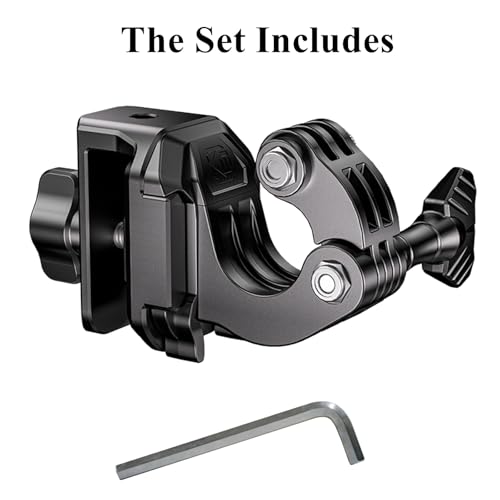 Kewig Motorcycle Windshield Camera Mount with Aluminum Alloy Clip Base, Compatible with GoPro/DJI OSMO/Insta360 Action Camera, Angle Adjustable, Quick-Release Design