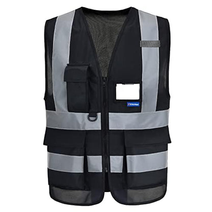 A-SAFETY High Visibility Vest construction vest black - color: Black, size: X-Large