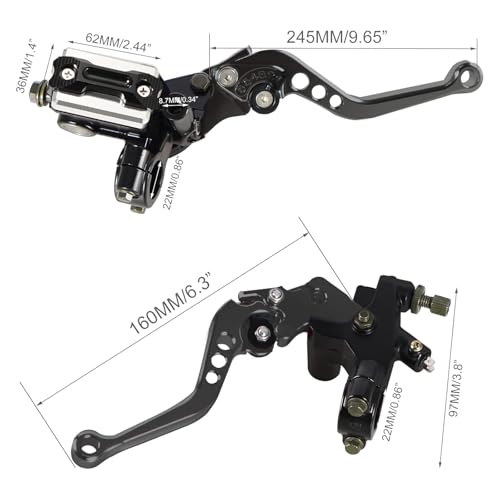 Universal Motorcycle Brake Lever 7/8" 22mm Handlebar CNC Hydraulic Master Cylinder Reservoir Clutch Pump Left & Right Set - color: Black