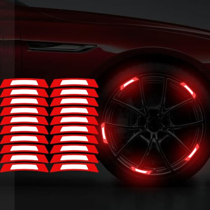 20PCS Strong Reflective Car Wheel Hub Stickers for Cars Helmet Night Safety Warning Reflective Stripe Decals Auto Truck Motorcycle Bicycle Wheels Rim Reflective Stickers (Red) - color: Red