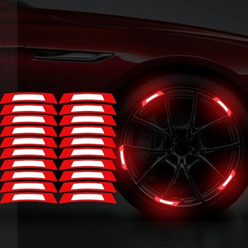 20PCS Strong Reflective Car Wheel Hub Stickers for Cars Helmet Night Safety Warning Reflective Stripe Decals Auto Truck Motorcycle Bicycle Wheels Rim Reflective Stickers (Red) - color: Red