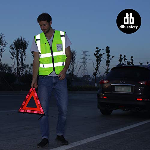 Dib Safety Reflective Safety Vest for Men Women, High Visibility Vest with Pockets and Zipper, ANSI Class 2 - color: Yellow, size: X-Large