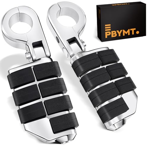 PBYMT Highway Pegs, P-Clamp A3 Steel Highway Footpegs Footrest Fit For 1.25''(32mm) Crash Bars Compatible with Harley Davidson Touring Chrome - color: Chrome