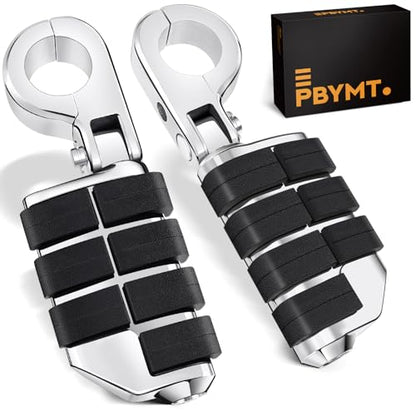 PBYMT Highway Pegs, P-Clamp A3 Steel Highway Footpegs Footrest Fit For 1.25''(32mm) Crash Bars Compatible with Harley Davidson Touring Chrome - color: Chrome