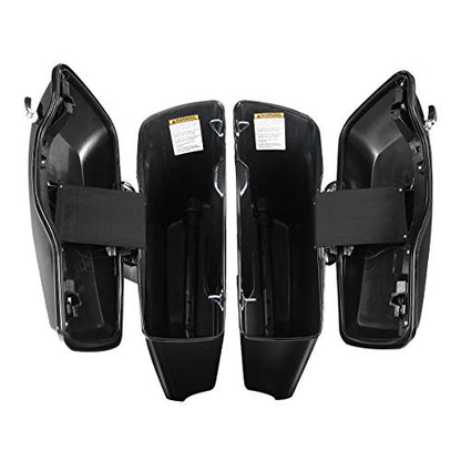 TCT-MOTORPARTS 4" Stretched Hard Saddlebags w/Lid Latch Keys Fit for Harley Touring Road King Street Electra Road Glide CVO 2014-2024 - color: Vivid Black w/ Chrome Latches