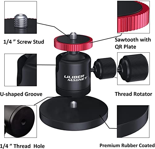 ULIBERMAGNET 60lb Magnetic Camera Mounting Base with Mini Ball Head, Super Strong Rubber Coating Neodymium Magnet with 1/4’’-20 Male Thread Stud for Security Camera. - style: 2.59INCH Magnetic Camera Mounts