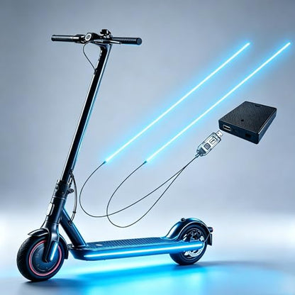 USB Battery Box COB LED Scooter Bike Ambient Light, 8 Lighting Modes, Waterproof No-Wiring Safety Warning Flexible Strip Light for Electric Scooter, Bicycle, Kids Balance Bike - color: Blue