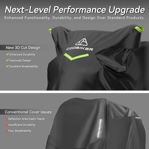 Motorcycle Cover 300D Waterproof Outdoor Night Reflective Breathable Vents All Season Rain Sun Dust Protection Universal Fit Powersports Vehicle Cover with Lock-Holes Fits up to 116" - size: 116"