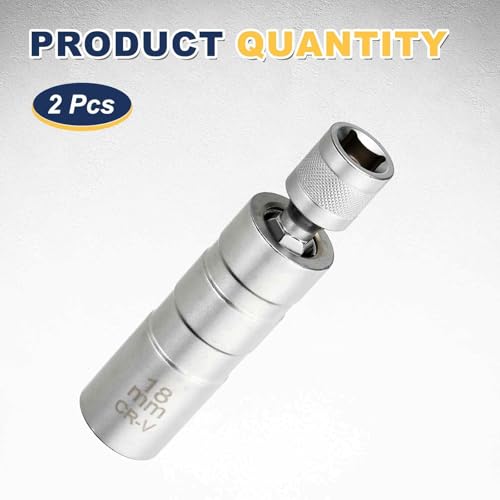 HARFINGTON 2pcs Spark Plug Socket Set 3/8" Drive 18mm Swivel Magnetic 12 Point Thin Wall Spark Plug Socket with 360 Degree Swivel CR-V Steel, Silver - size: 18mm