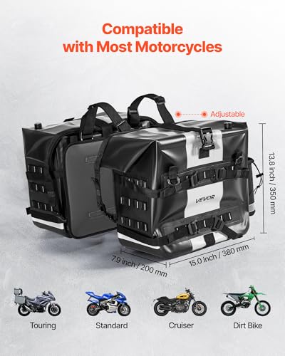 VEVOR Motorcycle Saddle Bags, 56L(28L*2) Waterproof Motorcycle Luggage Saddlebags Set of 2 with Detachable Shoulder Strap, Heavy-Duty Shoulder Bag Fit for Most Outdoor Adventure Sports Motorbike