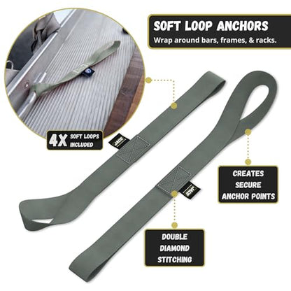 JACO Retractable Ratchet Straps - 1 in x 15 ft (4-Pack) (1,760lbs Break Strength) | Auto Self Retracting Cargo Tie Down Strap Set (Gray) - color: Gray, size: 4-Pack