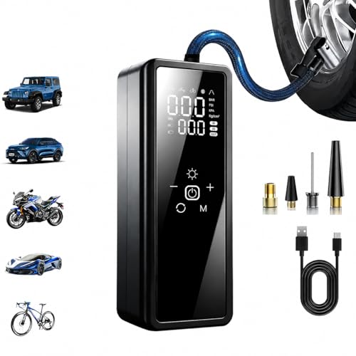 Tire Inflator Portable Air Compressor, 150PSI Digital CordlessTire Inflator with Auto Shut-Off, LED Light & Window Breaker, for Car SUV Motorcycle Bicycle Balls (Slim)