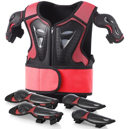 yeesport Youth Chest Protector Motocross Armor, Kids Dirt Bike Gear, Adjustable Youth Motorcycle Jacket with Elbow & Knee Pads for Cycling, Skating, Scooter Riding - color: Red